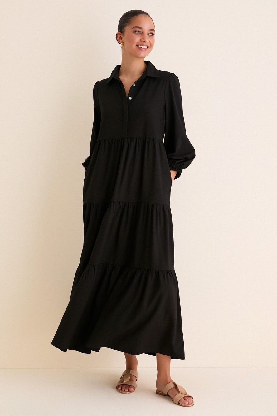 POMANDER PLACE Black Crepe Mabel Maxi Dress size LARGE